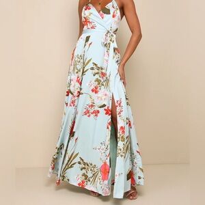 Still the One Sage Green Floral Print Satin Maxi Dress